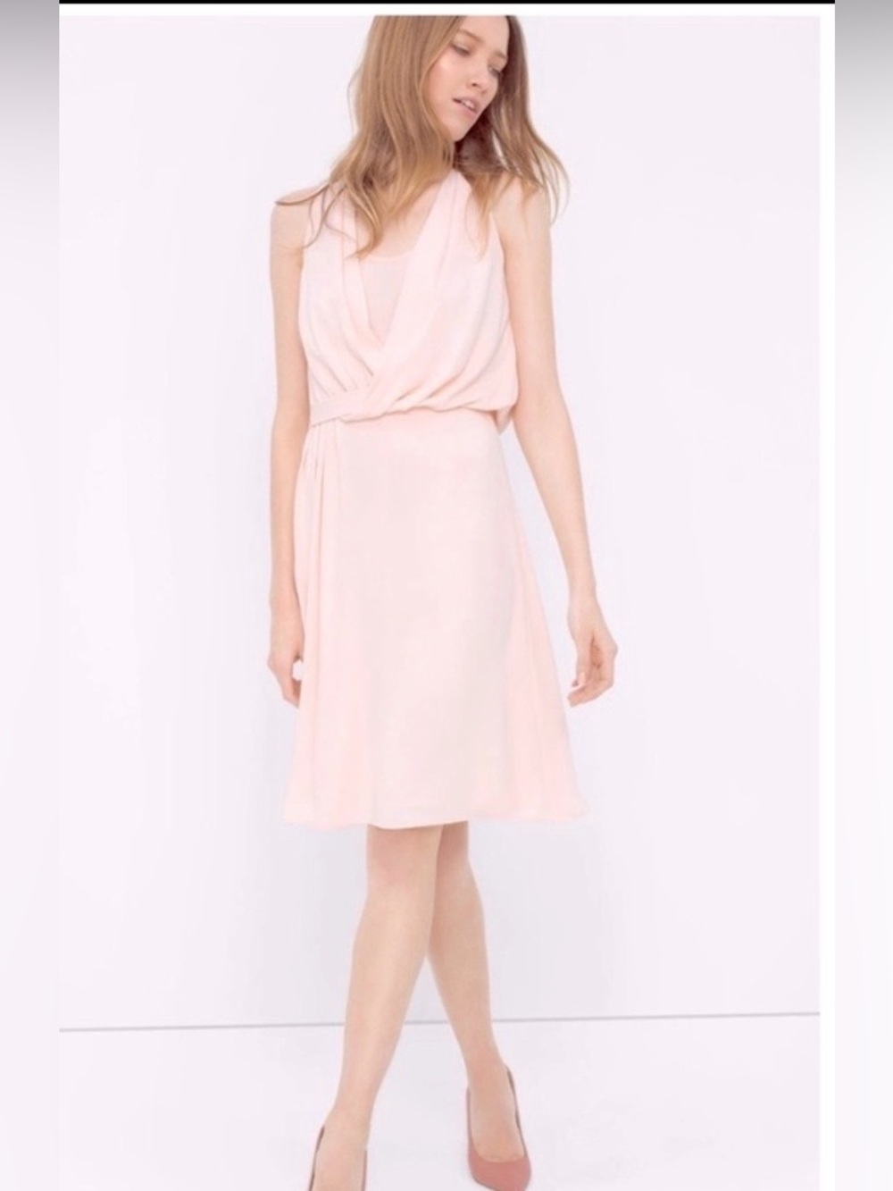 White House Black Market Blush Pink Draped Sleeveless Midi Dress